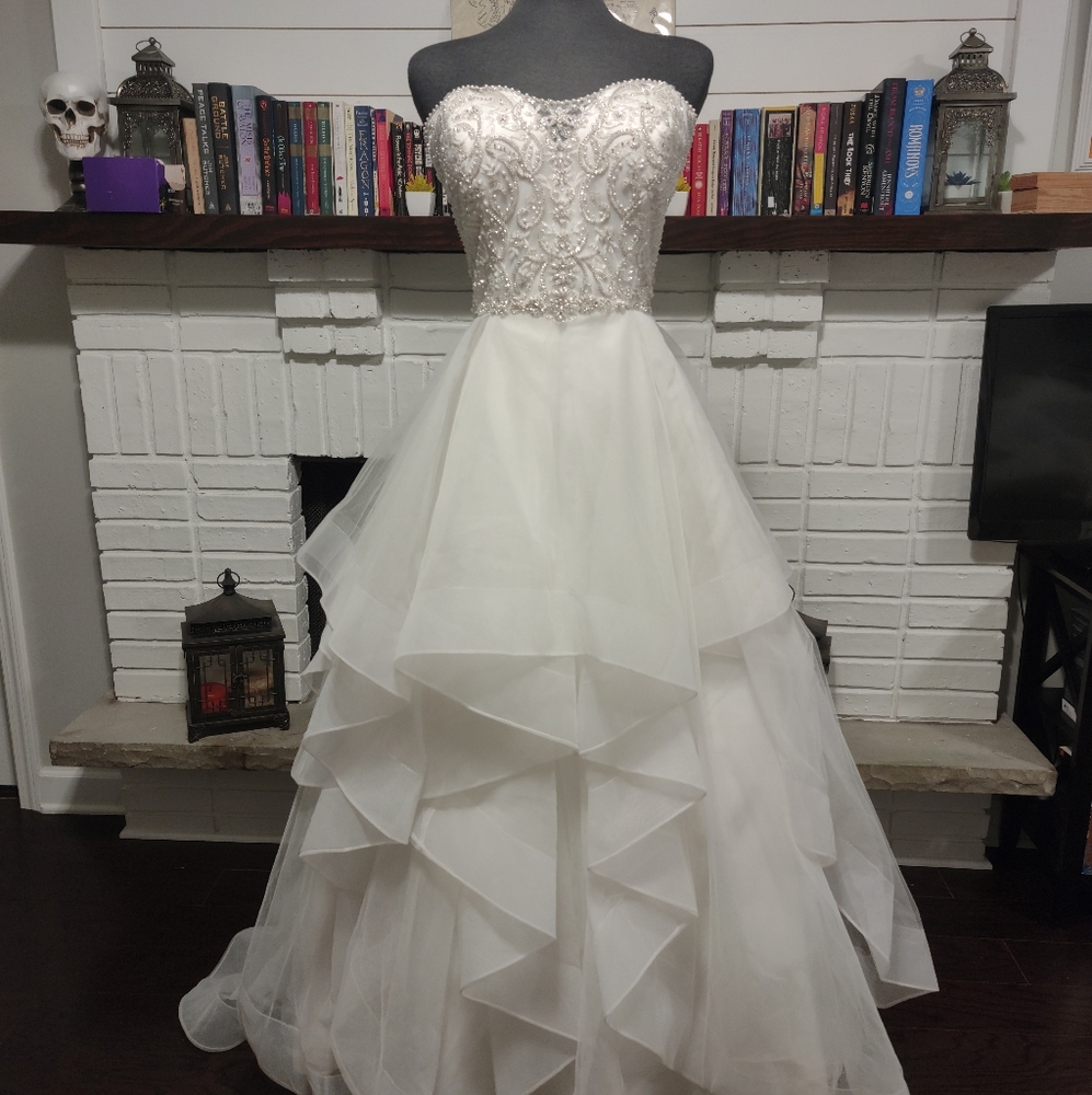Ella Rosa BE361 Ivory 20 Modern Tiered Ballgown Wedding Dress